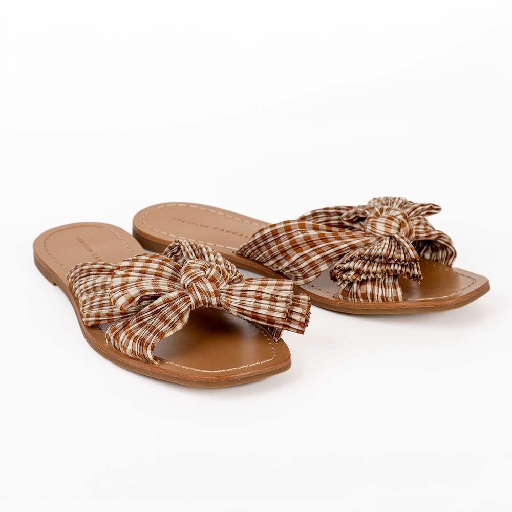 NIB Loeffler Randall Rima Women's Bow Slide Sandals Brown Gingham - Size US 9.5 - Picture 11 of 13